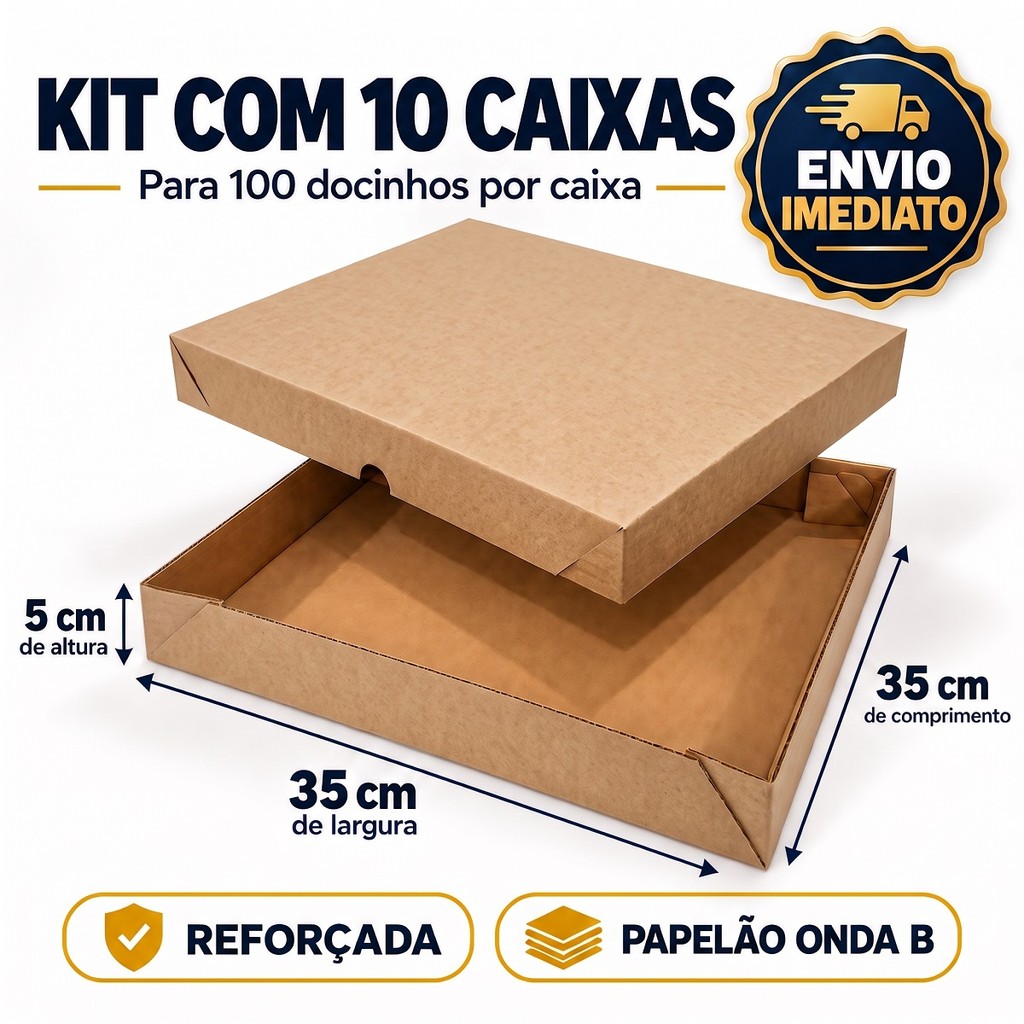 10 Caixas 35x35x5 para (100 Salgados ou Doces) Pardo