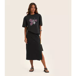 Saia Midi Feminina em Malhão Rovitex Preto
