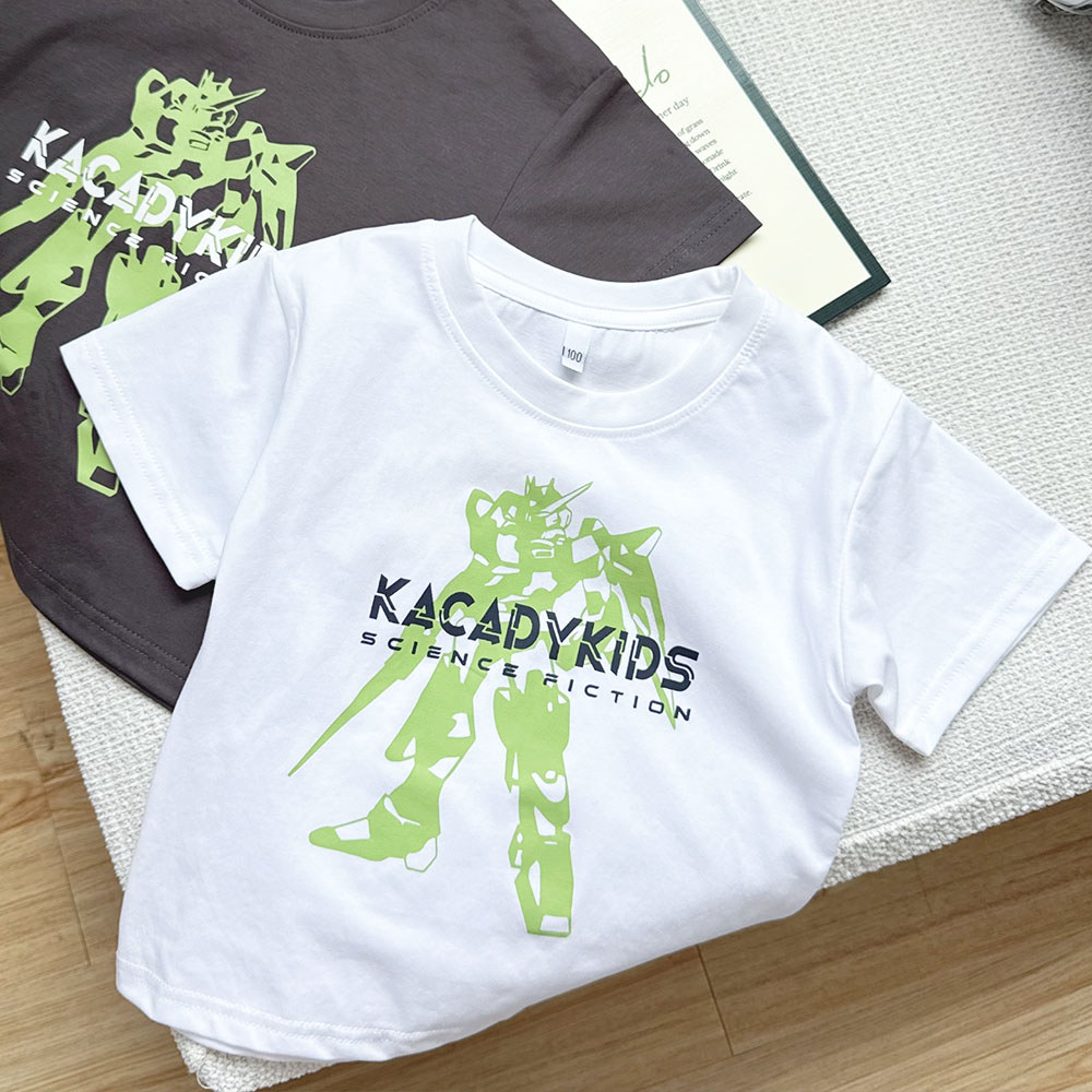 Crianças algodão de manga curta camiseta 2026 verão novo estilo menino dos desenhos animados em torno do pescoço camisa 