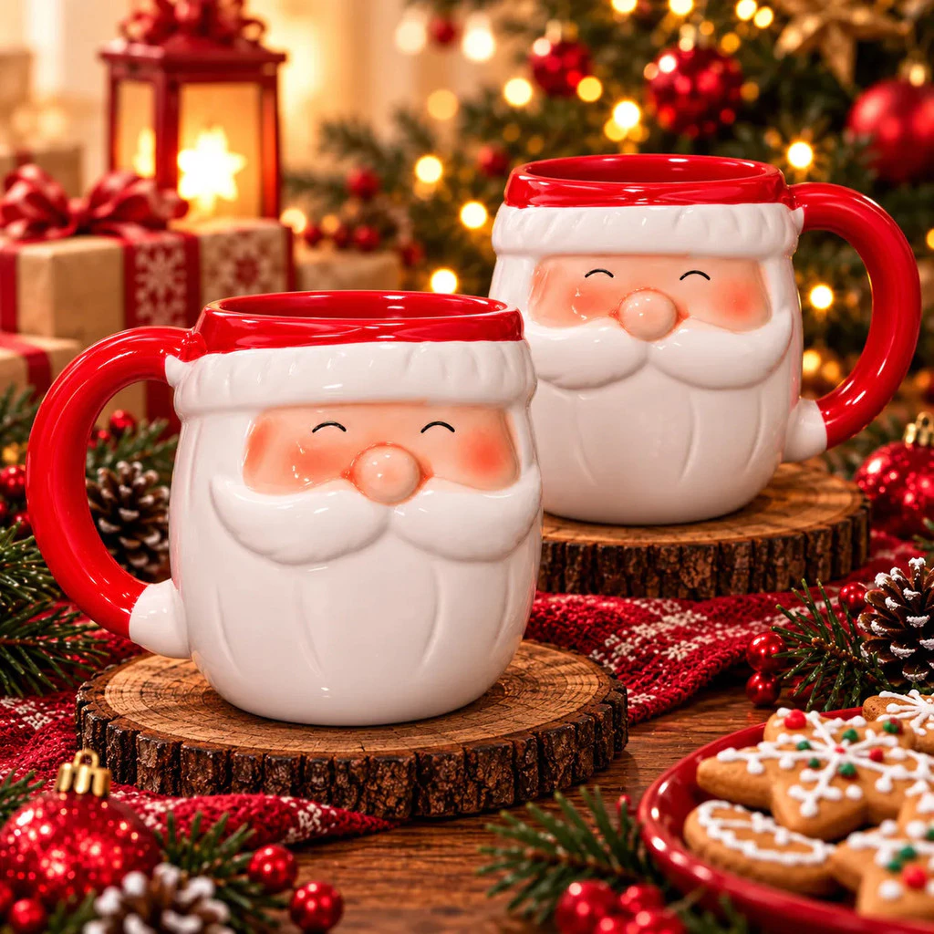 Kit 2 Canecas Papai Noel 3D Cerâmica Natal Presente Decoração Porcelana Fofo Presente - Resistente — imagem 1