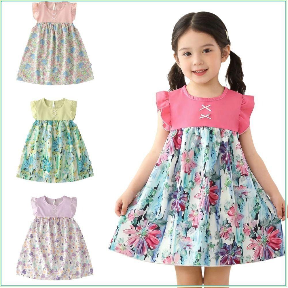 Vestidos De Verão Para Meninas , Colete Infantis Respiráveis E Macios , Vestido De Princesa Floral Doce Com Absorção De 