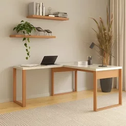 Escrivaninha Mesa Escritório 100% MDF 157,5cm Industrial Freijo e Off White Branco Freijó/Off White