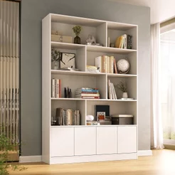 Estante de Livros 100% MDF 124,5CMX180,5cm 4 Portas 8 Nichos Versatile Branco Branco