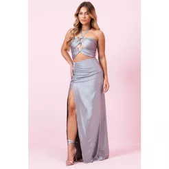 Vestido Longo Up Glam Com Argola Planet Girls Cinza