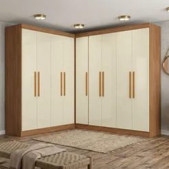 Guarda-Roupa Modulado de Canto 9 Portas e 4 Gavetas Paris Off White/Cinamomo Cinamomo/Off White
