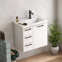 Gabinete para Banheiro em Aço 3 Gavetas Ameixa Branco Branco