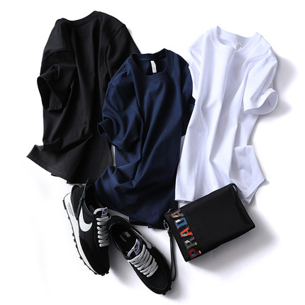 [Tianyi Sem Costura] 300g Peso!Artesanato de tecelagem de barril sem costura!Camiseta masculina de manga curta com gola 