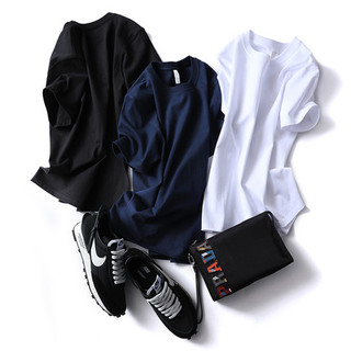 [Tianyi Sem Costura] 300g Peso!Artesanato de tecelagem de barril sem costura!Camiseta masculina de manga curta com gola 