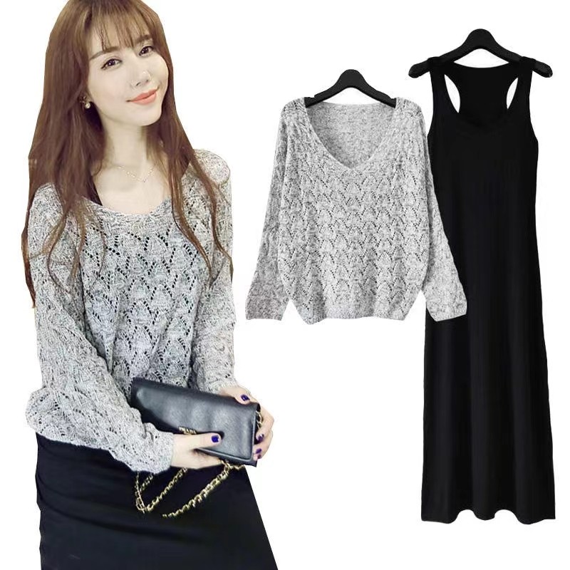 Vestido feminino 2023 primavera novo estilo estilo ocidental camisola saia oco temperamento superior moda morcego camisa