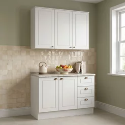 Cozinha Compacta Modulada 2 Peças 100% MDF com Armário Aéreo e Balcão com Tampo Branca/Calcare Emily Branco