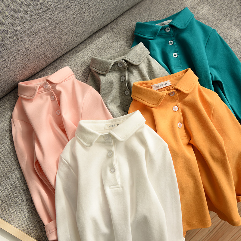 Camisa POLO de algodão puro simples crianças algodão puro manga comprida camiseta meninos meninas roupas de outono