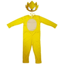 Fantasia Sonic Menino Infantil Amarelo Longa com Máscara Festa Carnaval Halloween