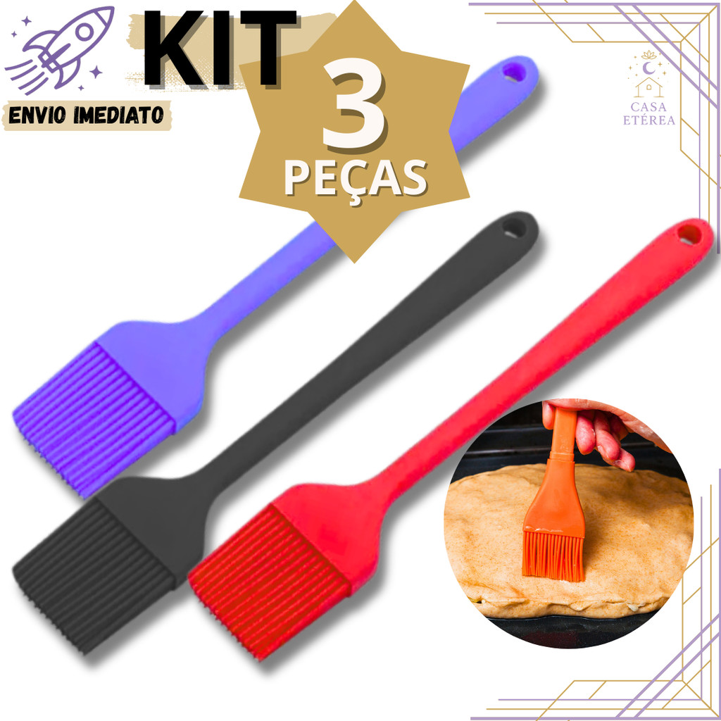 Kit 3/2/1 Pincel de Silicone Culinário 25.2cm Utensílio Multiuso para Cozinha Confeitaria Padaria e Churrasco em Oferta na Shopee