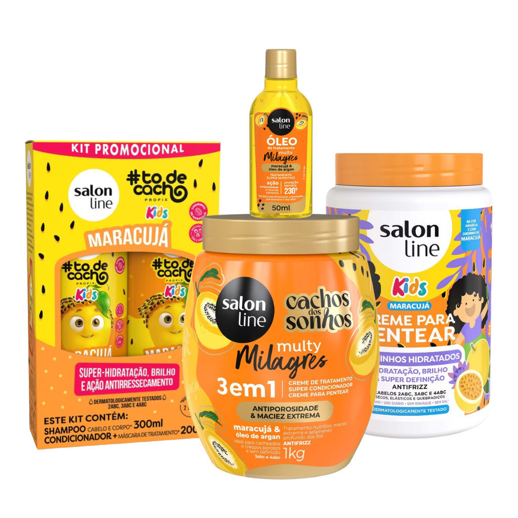 Maracujá Salon Line Kit com Shampoo, Condicionador, Creme de Pentear, Óleo e Creme Multy
