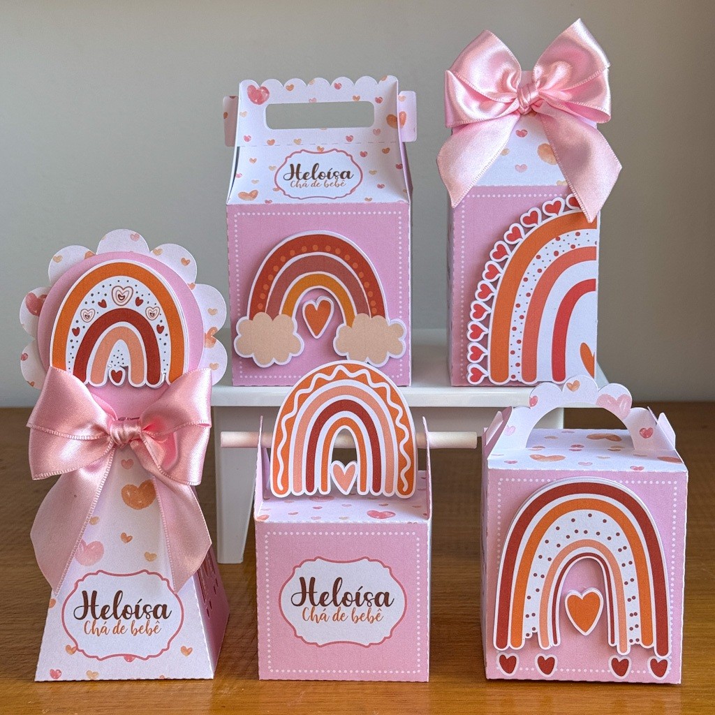 KIT Festas ARCO- ÍRIS BOHO MENINA Caixinhas Personalizadas Lembrancinhas Para festas PEGUE E MONTE