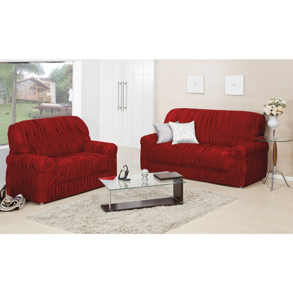 Kit Capa De Sofá 3 E 2 Lugares em Malha Gel Com 28 Elásticos