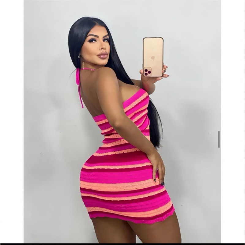 Vestido Curto Feminino Tricot Modal Listras Modal Trico Verão Listrado Moda Feminina em Oferta na Shopee