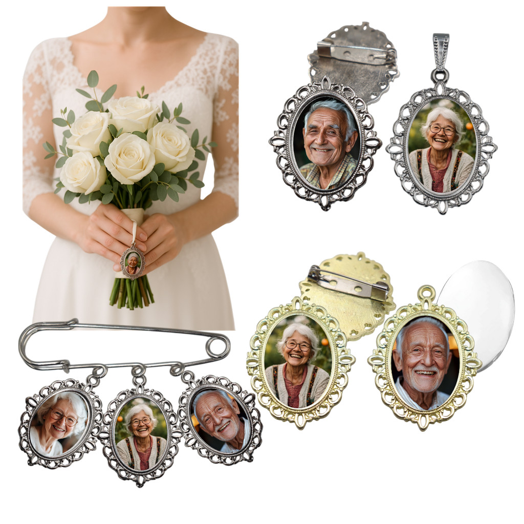 Relicário Broche Noivo Buquê de Noivas Banhado Cor Prata Dourado Luxo Com Foto em Oferta na Shopee