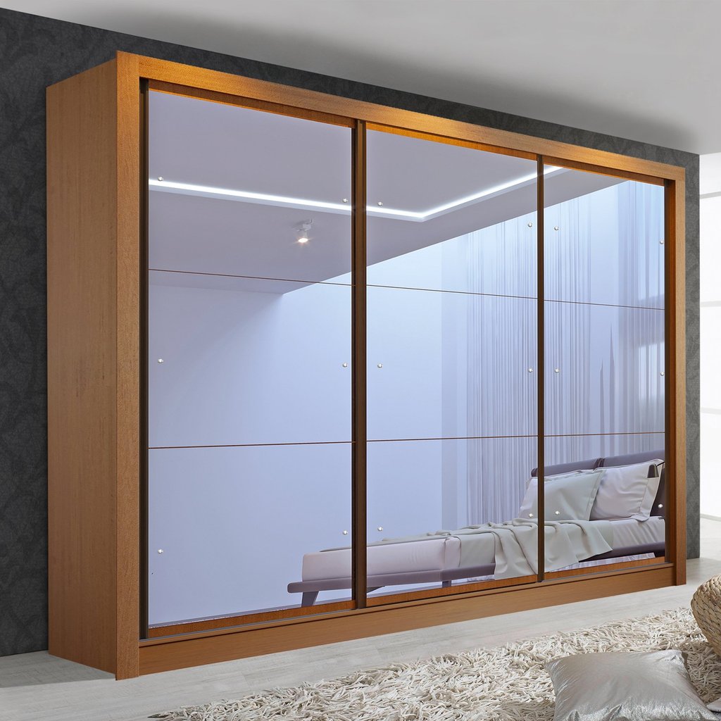 Guarda Roupa Casal Premium Lux 242cm com Espelho 3 Portas 6 Gavetas Espresso Móveis     Carvalho em Oferta na Shopee