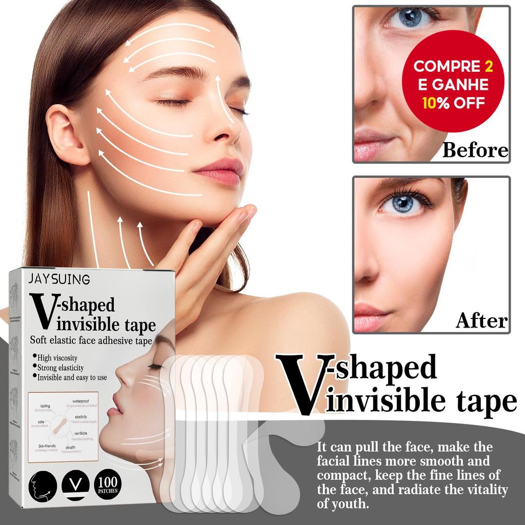 100 Unidades De Fita Invisível Para Lifting Facial , Remendo Remoção De Rugas , Queixo Duplo Em Forma De V , Adesivo Ema
