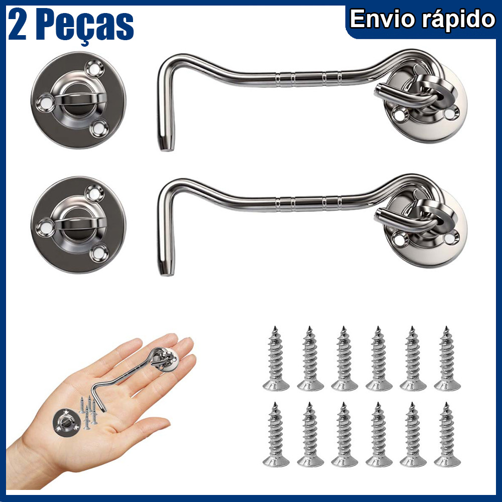 Fecho Trava tipo Aldrava Aço Inox 10.2x3.2cm p/ Porta Janela - 2 unidades