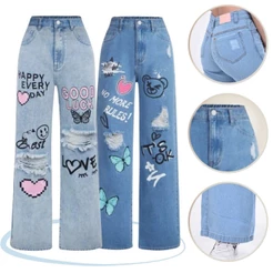 Kit 2 Calças Jeans Wide Leg menina Infantil Juvenil Pantalona Premium