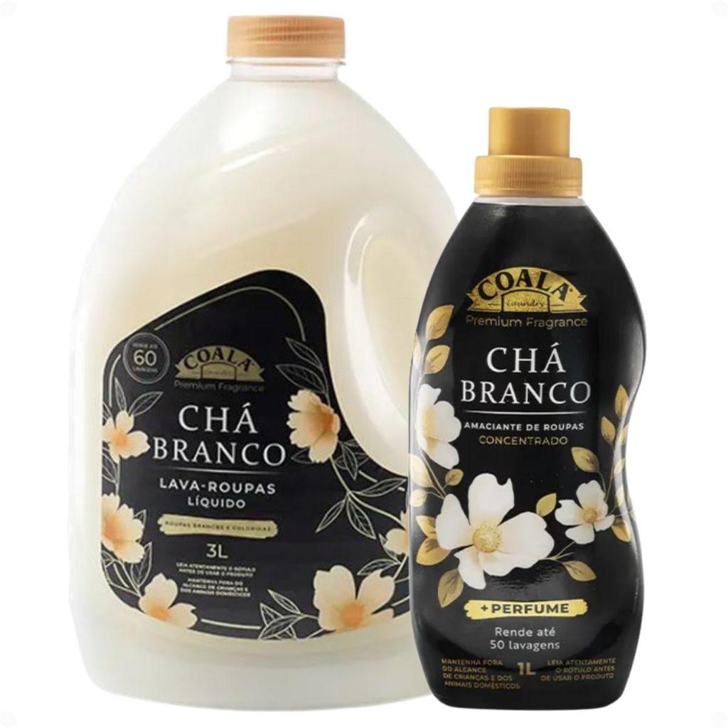 Kit Coala Laundry Chá Branco: Lava-Roupas Líquido 3L e Amaciante Concentrado 1L