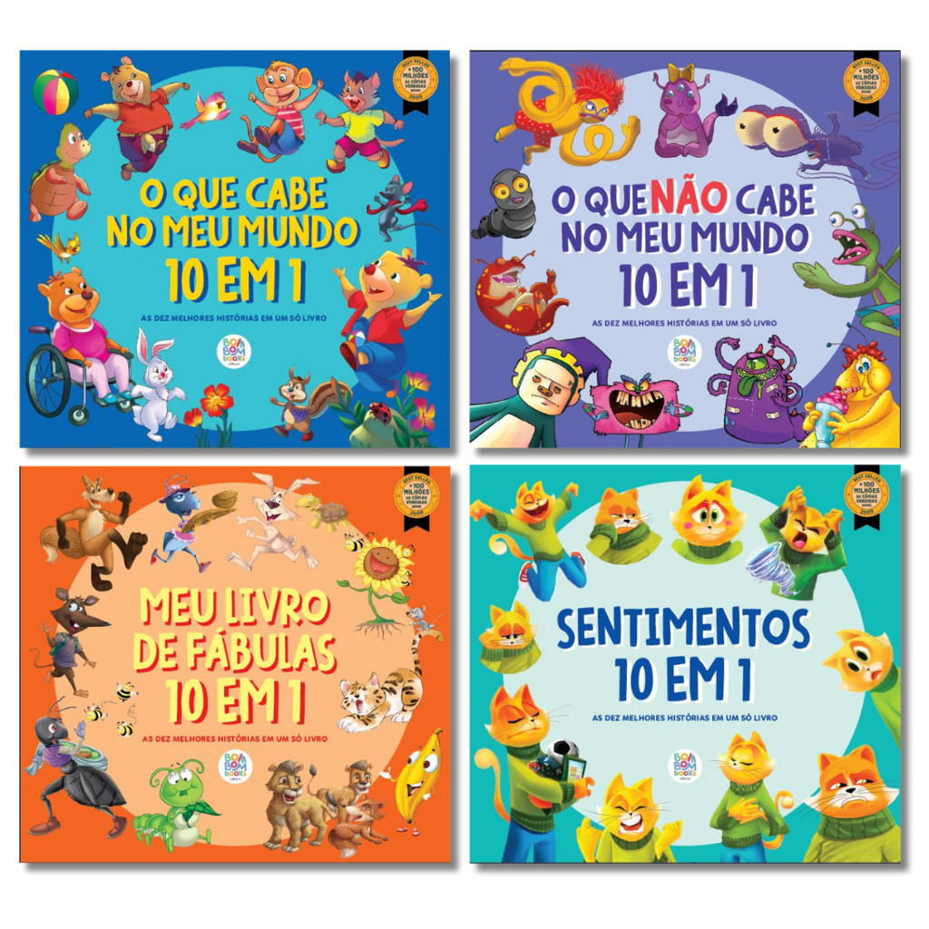 Kit 4 Livros Com 10 Histórias - Sentimentos - Fábulas - O Que Não cabe - O Que Cabe - Infantil