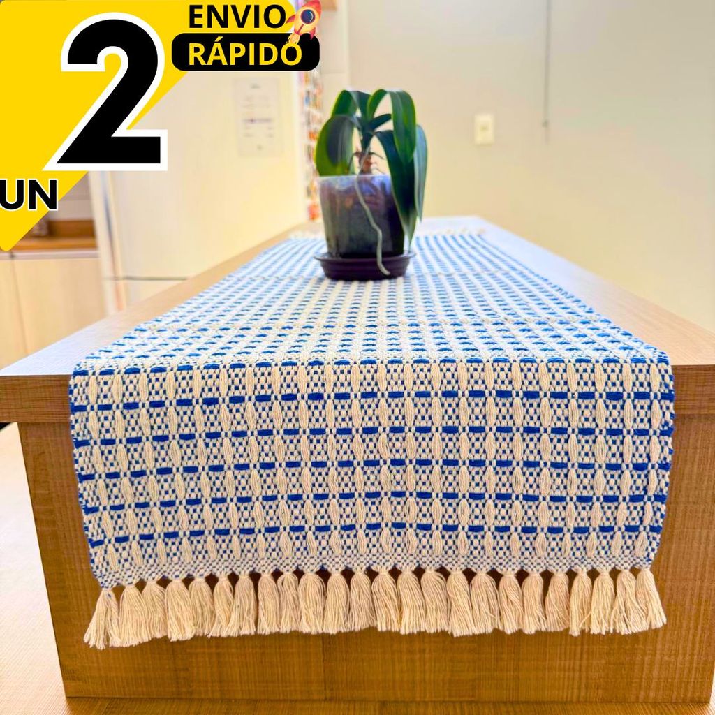 Caminho de Mesa Azul Premium Feito no Tear para Decorar Sala, Cozinha ou Casamento- 02 e 01 Unidades