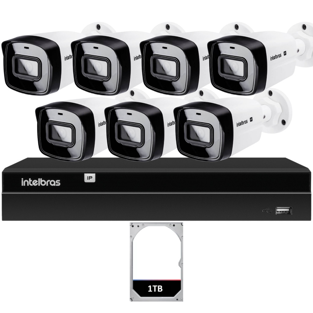 Kit CFTV 7 Câmeras IP Intelbras NVD 1408P HD 1TB