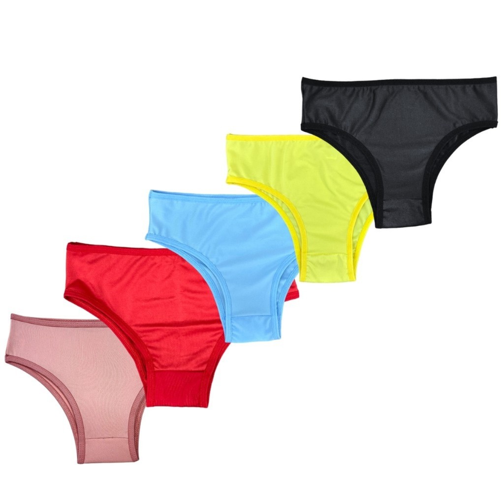 Kit com 5 Calcinha Infantil Microfibra Romantic Lisa com Forro Algodão Confortável Menina Variadas