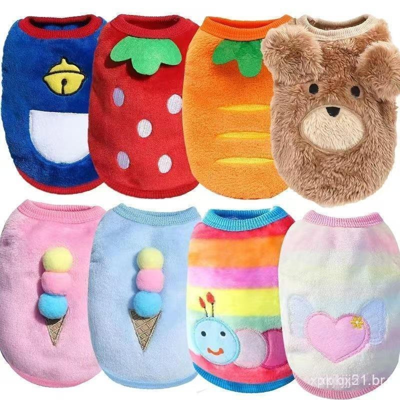 Suéter de Flanela Quente para Cães e Gatos, Estilo Cartoon, Colete de Pelúcia, Acessórios para Animais de Estimação ZDGY