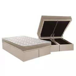 Cama Box Baú King: Colchão Ortopédico Paropas D33 / Confort Ultra Firme + Base CRC Suede Clean(193x203)