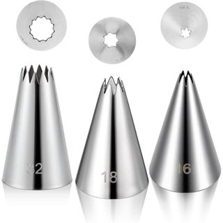 3 Peças # 16 # 18 # 32 Bicos de Confeitar em Forma de Estrela Aberta, Bicos de Confeitar Sem Costura, Bicos de Confeitar