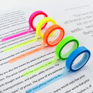 VANRA 5 Rolos de Fita Marcadora Transparente, Adesivo Removível, Etiquetas Fluorescentes Coloridas para Leitura em Aulas