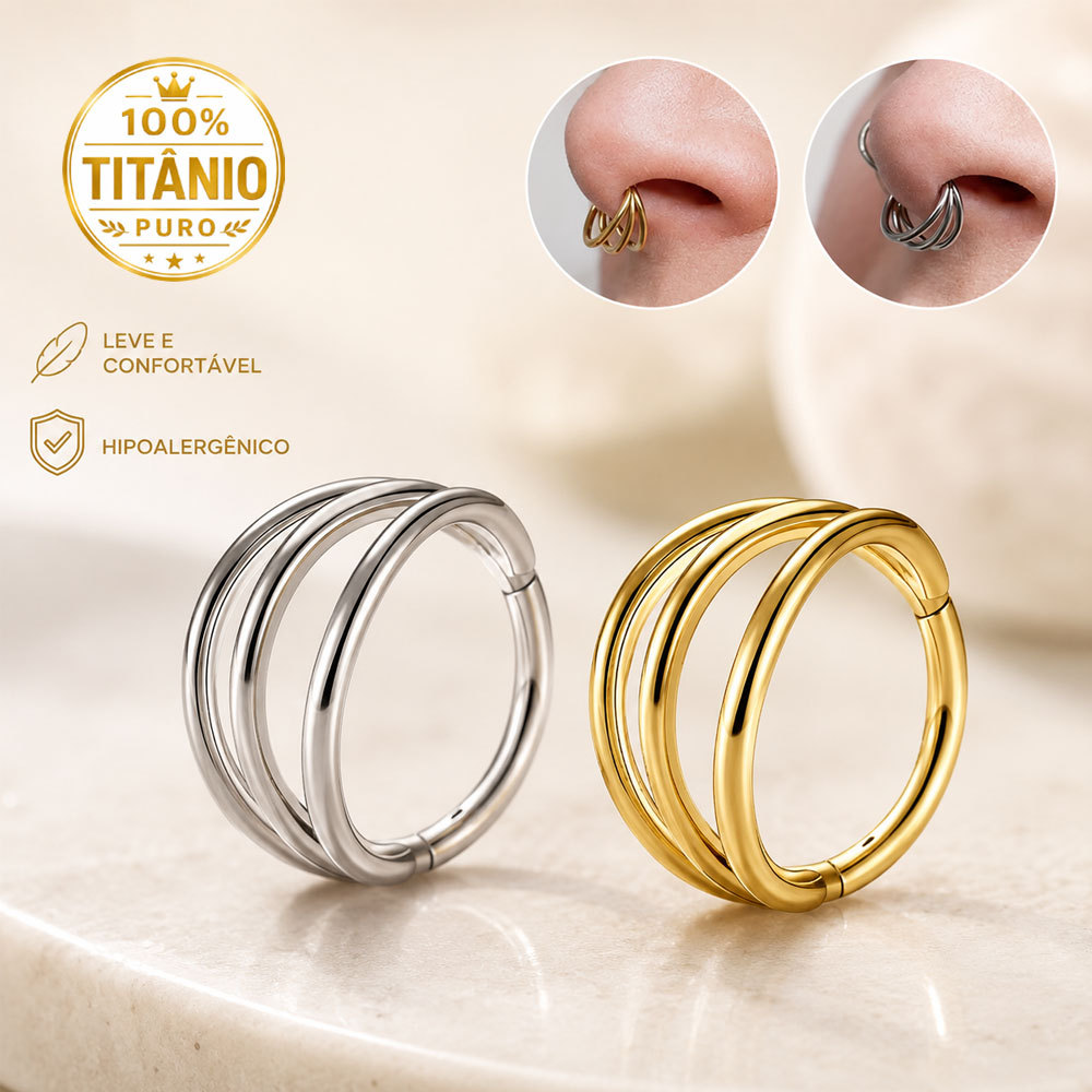 Piercing Titânio Nariz Argola Conch Titânio Segmento Articulado 3 Fileiras Hélix, Nose Septum, Conch