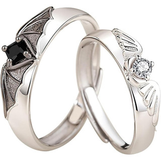 Anéis de casal, anéis de prata e anéis pretos, anéis ajustáveis de anjo e demônio, anéis masculinos, anéis de casamento 