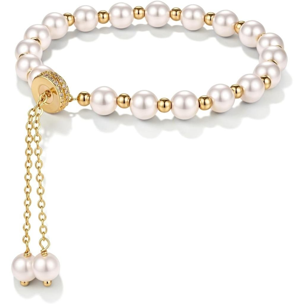 Pulseira de Pérolas Feminina - Exquisito Colar de Pérolas com Corrente de Pérolas Banhado a Ouro 14K, Presente de Joia p