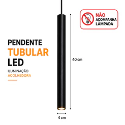 Pendente Tubolar GU10 40cm Preto Fosco Lavabo e Area Gourmet