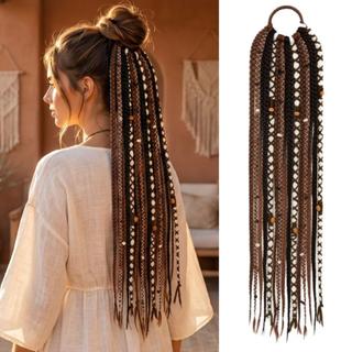 NEXMO Tranças Sujas Feitas À Mão , Corda De Cabelo Com Adição Contas , Estilo Boêmio , Peruca De Rabo De Cavalo Trançado