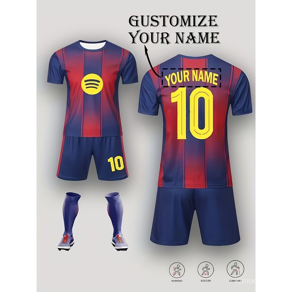 Conjunto de 2 Peças de Camisa e Calções de Futebol Personalizados - Roupa Esportiva Respirável de Secagem Rápida com Nom