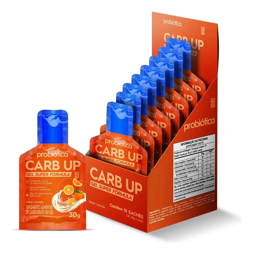 Carb Up Gel Super Fórmula Display 10 Sachês x 30g Laranja Probiótica