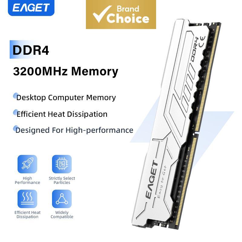 EAGET PS40 1 Pacote de memória RAM DDR4 16GB/8GB 3200MHz para desktop, dissipador de calor de alumínio, módulo de