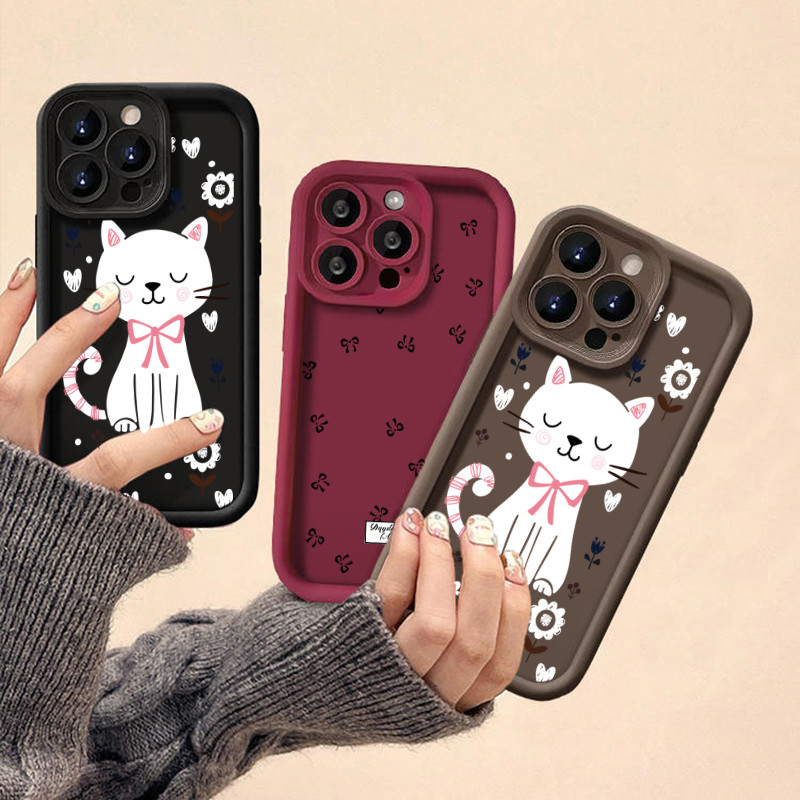 Gato Branco Preto Arco Padrão Caso De Telefone Compatível Para Samsung A15 A21S A22 A23 A24 A25 A31 A32 A33 A34 Engraçad