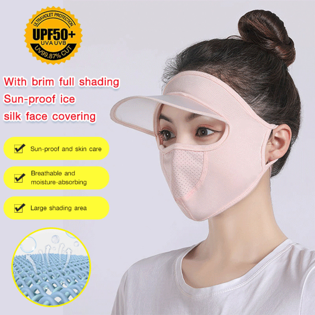 [Proteção Completa UV] Full Face Sun Mask With Brim Upf 50+ Ice Silk/Máscara Solar/Verão/Leve e Confortável
