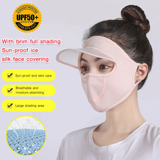 [Proteção Completa UV] Full Face Sun Mask With Brim Upf 50+ Ice Silk/Máscara Solar/Verão/Leve e Confortável