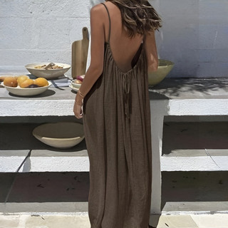 【Estilo Sem Costas】 Women's Backless Loose Loungewear Dress Sem Costas/Solto/Vestido Casual/Verão/Sem Manga