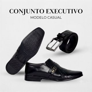 KIT Sapato social + cinto sintético tradicional leve confortavel classico