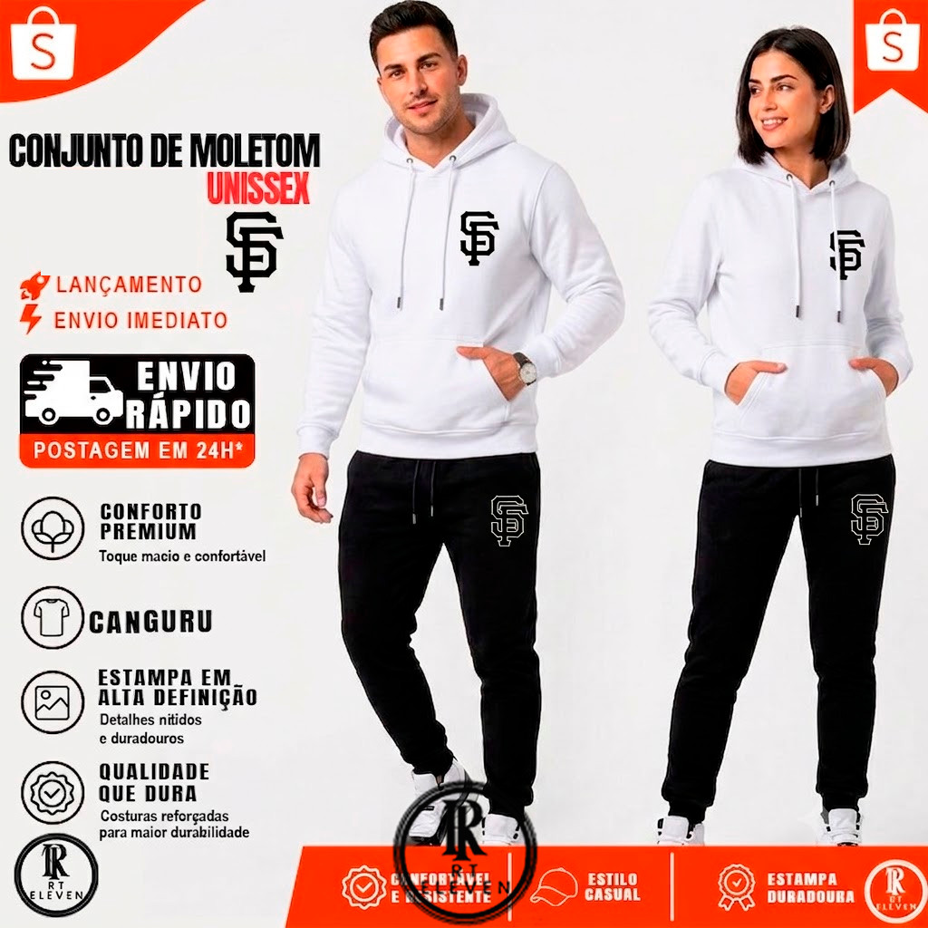 Conjunto Moletom San Francisco casaco SF Blusa De Frio + Calça linha premium moleton canguru com bolso e capuz