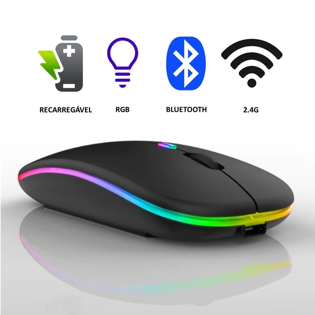Mouse Sem Fio Recarregável com LED RGB: Conforto e Eficiência para seu Home Office REAL